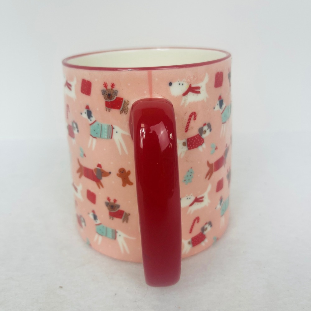 10 Strawberry Street Coffee Mug Pink Christmas Dogs Holiday Sweater Ceramic Exc - Picture 2 of 10
